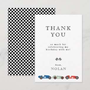 Tarjeta De Agradecimiento Tema de Cumpleaños de Coche de Carreras Retro