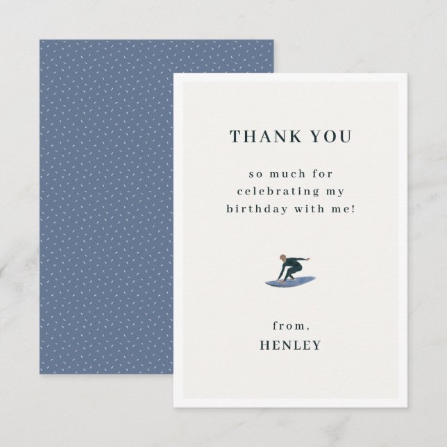 Tarjeta De Agradecimiento Tema de cumpleaños de surfing genial (Anverso / Reverso)