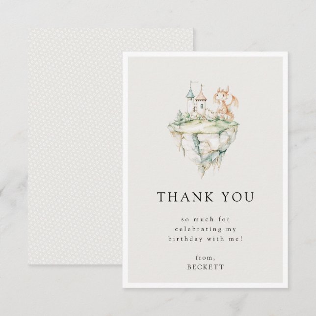 Tarjeta De Agradecimiento Tema de cumpleaños del dragón adorable fiesta de c (Anverso / Reverso)