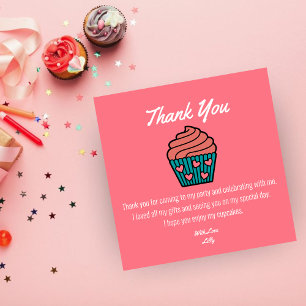 Tarjeta De Agradecimiento Tema de cumpleaños dulce niña 2 años Cupcake Rosa