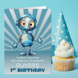 Tarjeta De Agradecimiento Tema de Cute Robot Primer cumpleaños Gracias