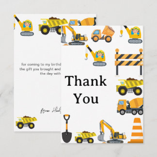 Tarjeta De Agradecimiento Tema de fiesta de cumpleaños de Construcción para