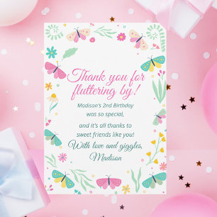 Tarjeta De Agradecimiento Tema de fiesta de jardín de niña con mariposa de p