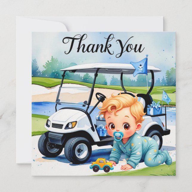 Tarjeta De Agradecimiento Tema de Golf Baby Shower Boy (Anverso)