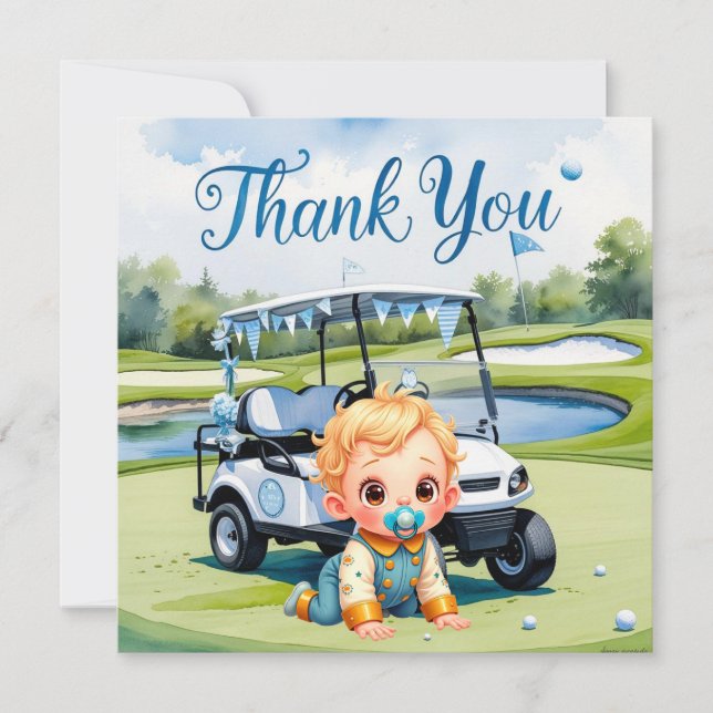 Tarjeta De Agradecimiento Tema de Golf Baby Shower Boy (Anverso)