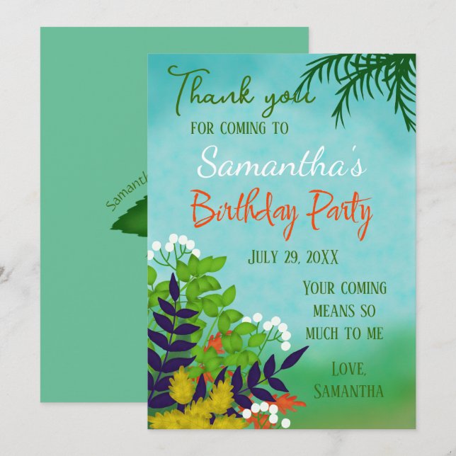 Tarjeta De Agradecimiento Tema de jardín de cumpleaños (Anverso / Reverso)