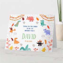 Tarjeta De Agradecimiento Tema de la fiesta de cumpleaños de Dinosaurio Grac