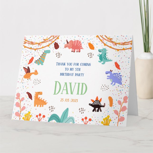 Tarjeta De Agradecimiento Tema de la fiesta de cumpleaños de Dinosaurio Grac (Anverso)