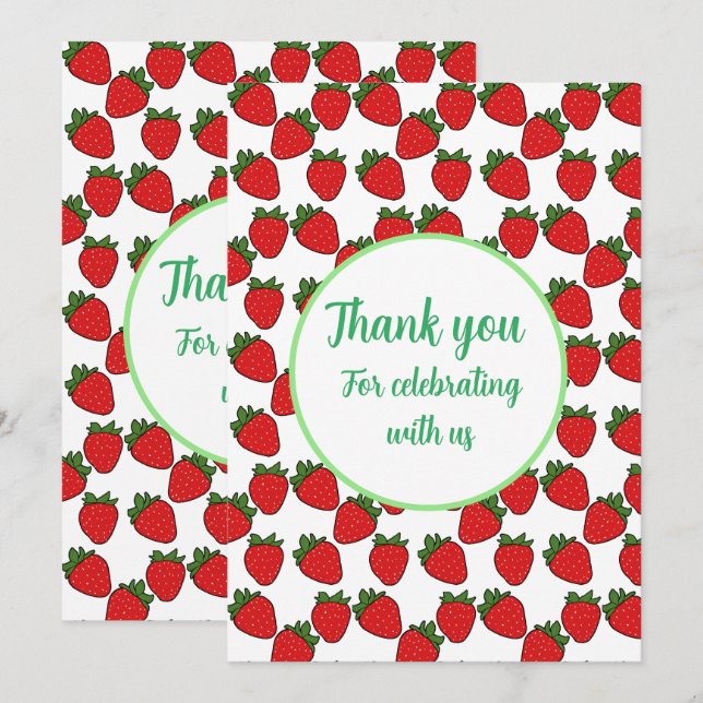 Tarjeta De Agradecimiento Tema de la fiesta de cumpleaños de fresa (Anverso / Reverso)