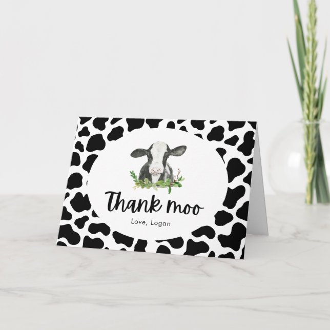 Tarjeta De Agradecimiento Tema de la vaca Cumpleaños Gracias Moo Follado (Anverso)
