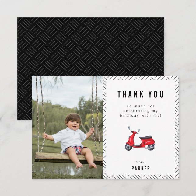 Tarjeta De Agradecimiento Tema de moto retro roja para cumpleaños (Anverso / Reverso)