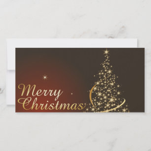 Tarjeta De Agradecimiento Tema de Navidad rojo con árbol de Navidad dorado