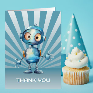 Tarjeta De Agradecimiento Tema de Robot Adorable Cumpleaños Gracias