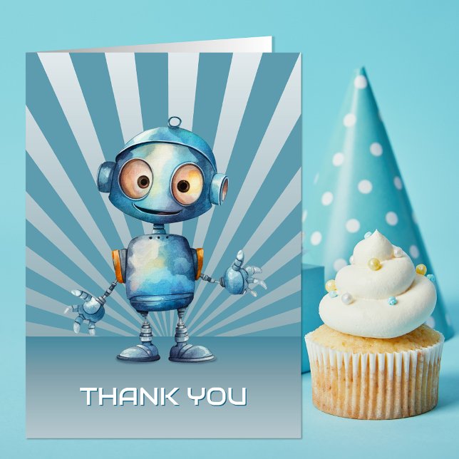 Tarjeta De Agradecimiento Tema de Robot Adorable Cumpleaños Gracias (Subido por el creador)