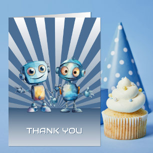 Tarjeta De Agradecimiento Tema de Robot Azul Cumpleaños Gracias