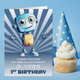 Tarjeta De Agradecimiento Tema de Robot Primer cumpleaños Gracias