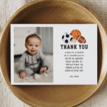 Tarjeta De Agradecimiento Tema del deporte Nacido 2 Ball Boy Birthday Party<br><div class="desc">Tema Deportivo Nacido 2 Ball Boy Fiesta de Cumpleaños Foto Gracias Cartas</div>
