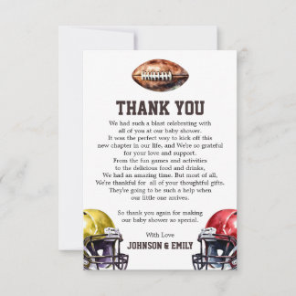 Tarjeta De Agradecimiento Tema del fútbol Baby Shower Gridiron