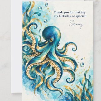 Tarjeta De Agradecimiento Tema del Océano | Pulpo | Cumpleaños