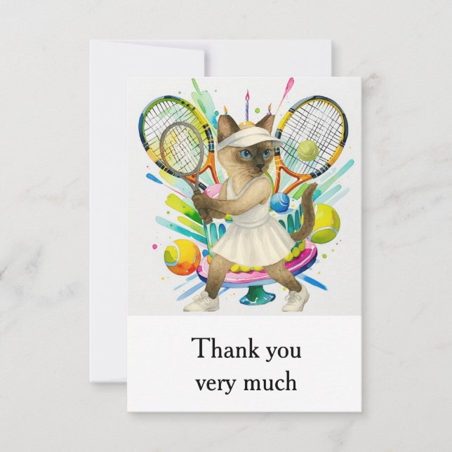 Tarjeta De Agradecimiento Tema del tenis para los amantes del gato siamés (Anverso)