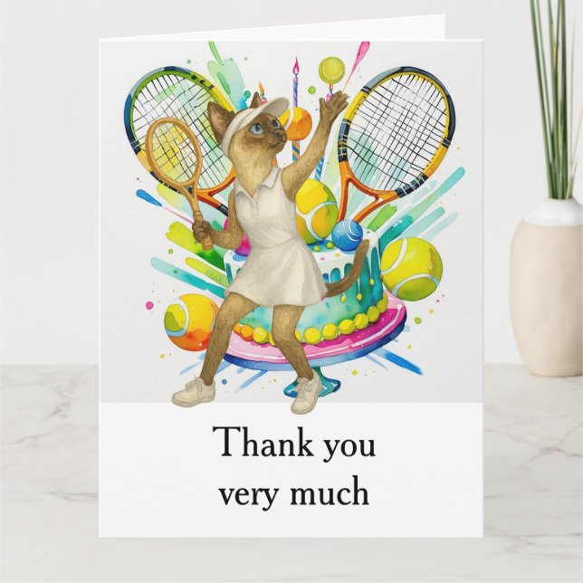 Tarjeta De Agradecimiento Tema del tenis para los amantes del gato siamés (Anverso)