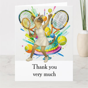 Tarjeta De Agradecimiento Tema del tenis para los amantes del gato siamés
