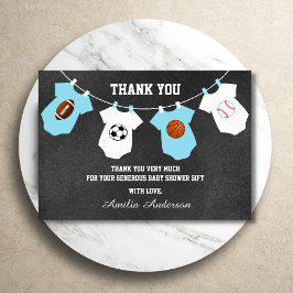 Tarjeta De Agradecimiento Tema deportivo de Chalkboard GRACIAS ducha de bebé