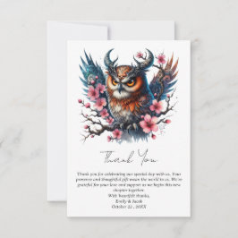 Tarjeta De Agradecimiento Tema gótico Gracioso Boda floral de búho