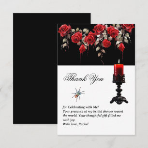 Tarjeta De Agradecimiento Tema Gótico Rosas Rojas y Velas para Despedida de