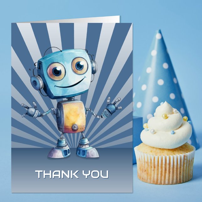Tarjeta De Agradecimiento Tema Robot Cumpleaños Gracias (Subido por el creador)
