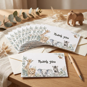 Tarjeta De Agradecimiento Tema Safari Baby Shower Neutro Acuarela Safari