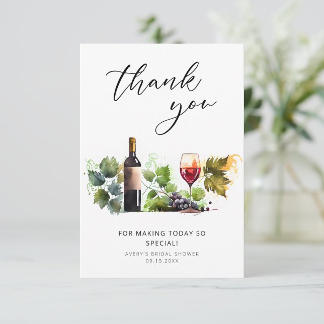 Tarjeta de agradecimiento temática de vino para de (Anverso de pie)