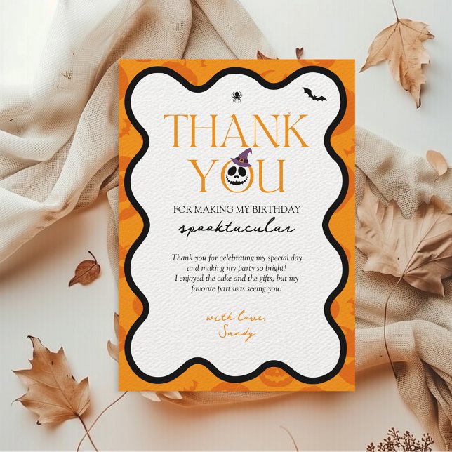 Tarjeta De Agradecimiento Tembloroso Un Halloween Fall Primer cumpleaños (Thank you Spooky One Halloween 1st Birthday )