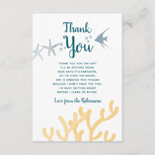 Tarjeta De Agradecimiento Tendencia de color bajo el mar Baby Shower agradec