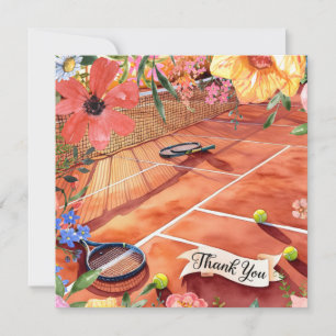 Tarjeta De Agradecimiento Tenis gracias a la raqueta de cartas y acuarela de