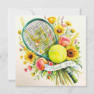 Tarjeta De Agradecimiento Tenis gracias a la raqueta de cartas y acuarela de