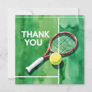 Tarjeta De Agradecimiento Tenis gracias a la raqueta de cartas y acuarela de