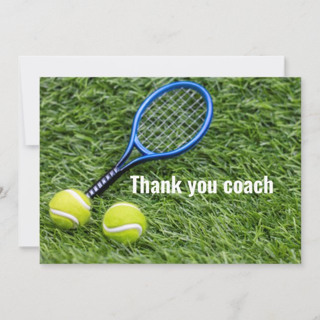 Tarjeta De Agradecimiento Tenis Gracias entrenador con raqueta verde (Anverso)