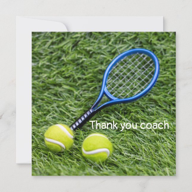 Tarjeta De Agradecimiento Tenis Gracias entrenador con raqueta verde (Anverso)