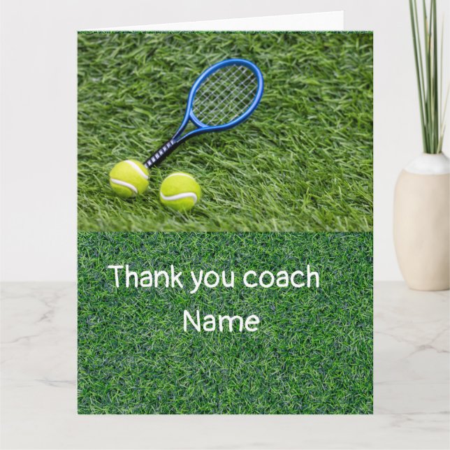 Tarjeta De Agradecimiento Tenis Gracias entrenador con raqueta verde (Anverso)