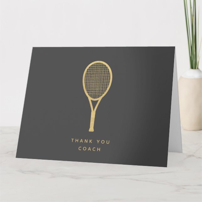 Tarjeta De Agradecimiento Tenis Gracias Entrenador Oro Personalizado Doblado (Anverso)