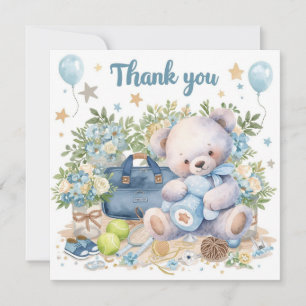 Tarjeta De Agradecimiento Tennis Baby Shower para Baby Boy con temática azul