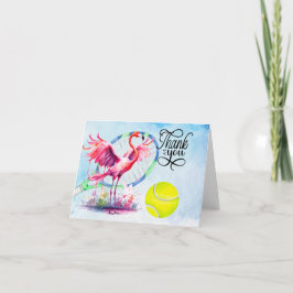 Tarjeta De Agradecimiento Tennis Flamingo gracias carta con bola en pista