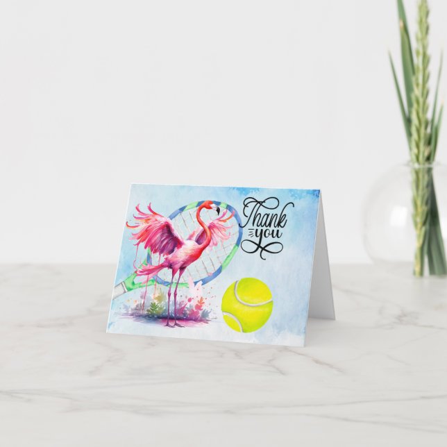 Tarjeta De Agradecimiento Tennis Flamingo gracias carta con bola en pista (Anverso)