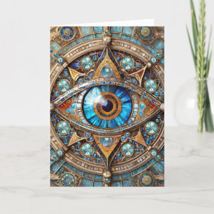Tarjeta De Agradecimiento Tercer Ojo - Mandala de Oro Azul Turquesa