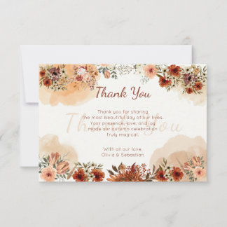 Tarjeta De Agradecimiento Terracota Boho Floral Otoño Rústico Elegante