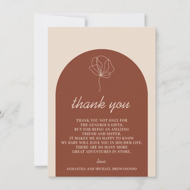 Tarjeta De Agradecimiento Terracota Botánico Simple Boho (Anverso)