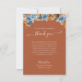 Tarjeta De Agradecimiento Terracota Floral Otoño Azul Marino Óxido Boda Boho