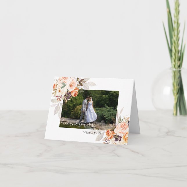 Tarjeta De Agradecimiento Terracota Foto Floral Boho Boho Fall Wedding (Anverso)