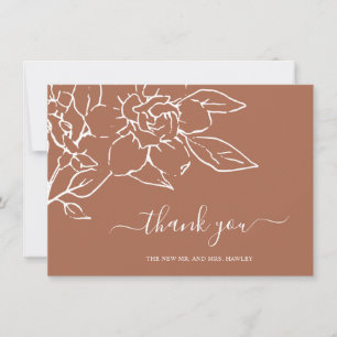 Tarjeta De Agradecimiento Terracota Line Art Floral Elegante Boda